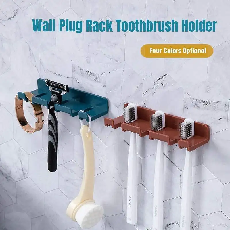 

1 pcs Wall Plug Rack Toothbrush Holder Tooth Brush Dispenser Bathroom Accessories Universal Household Storage Hook Plug Holder