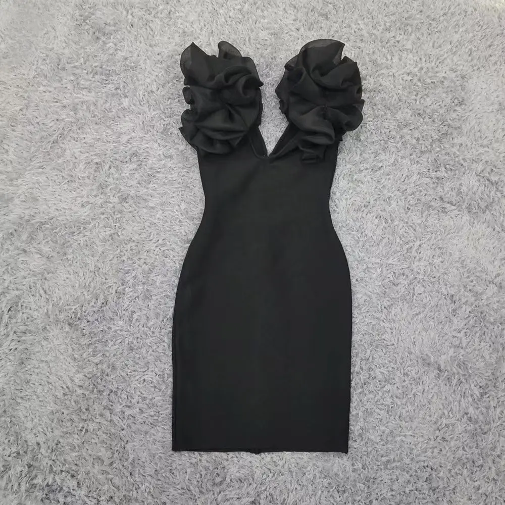 

2020 new Women black dress V-Neck sleeveless celebrity party Bodycon bandage dress dropshipping