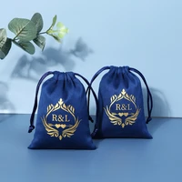 velvet drawstring gift bag jewelry packaging pouches custom personalized logo navy blue flannel for wedding party decoration