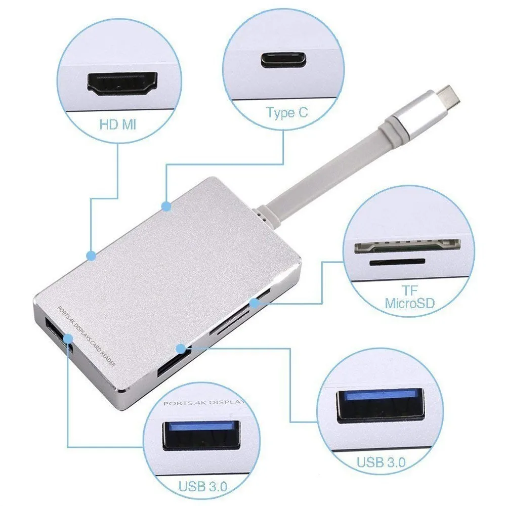 USB C концентратор type адаптер Thunderbolt 3 с 4K HDMI PD зарядными портами 2 0 Micro SD/SD TF