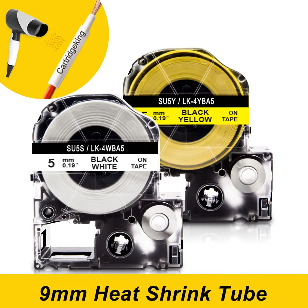 

SU5S SU5Y LK-4WBA5 LK-4YBA5 Heat Shrink Tube Label for Epson Labeling Tape Compatible for Epson Labelworks LW-300 Label Maker