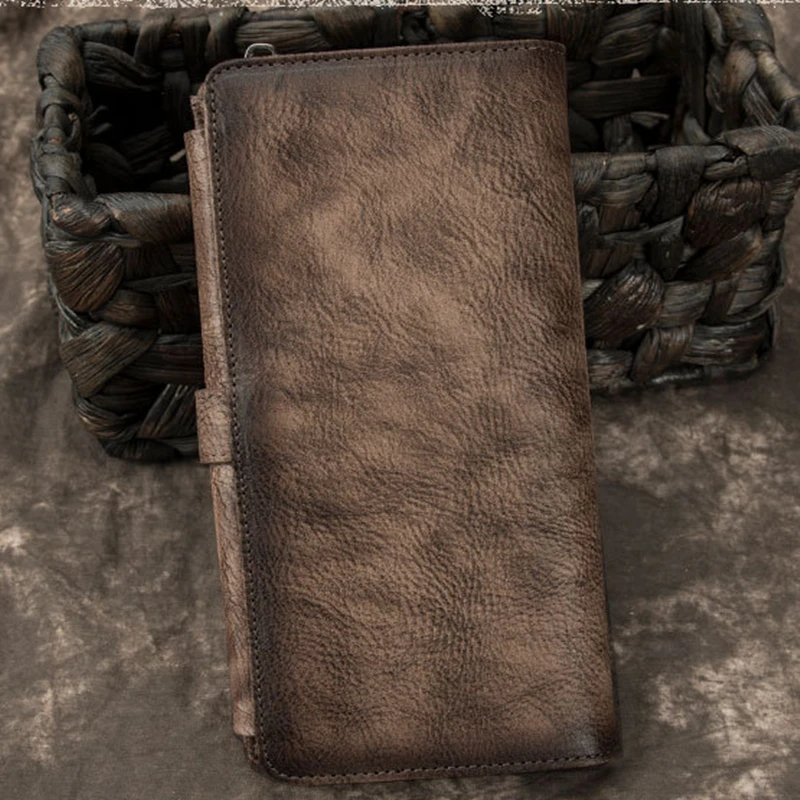 Мужской Длинный кошелек из натуральной кожи мужской с застежкой-молнией и