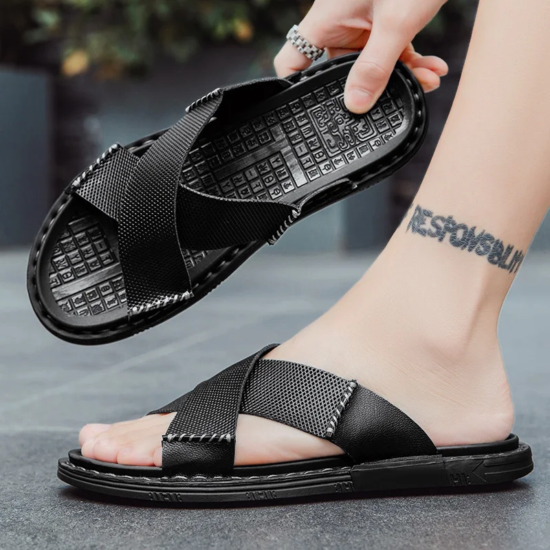 

Мужские износостойкие летние туфли, высококачественные шлепанцы, удобные легкие брендовые дизайнерские сандалии на плоской подошве, новин...