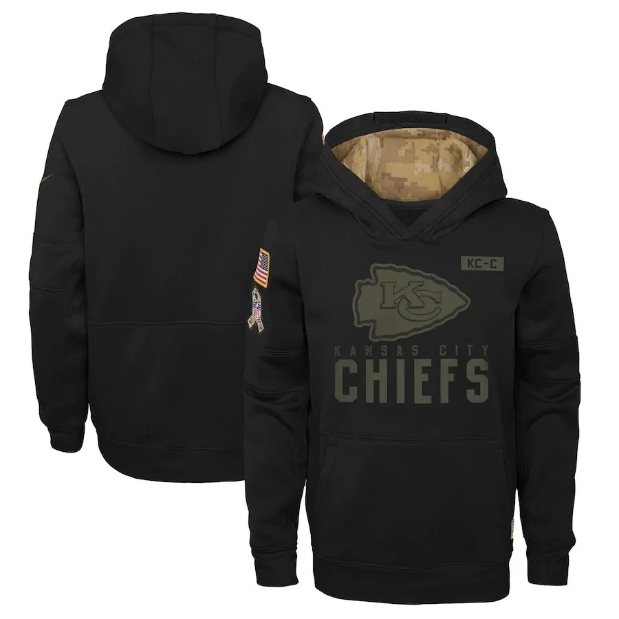 

Kansas City Youth 2020 Salute to Service Chiefs Black Pullover Performance Hoodie