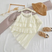 summer fashion little girls clothing set chiffon pearl pearl stack up sun topwide leg pants korean cute kids clothes outfits