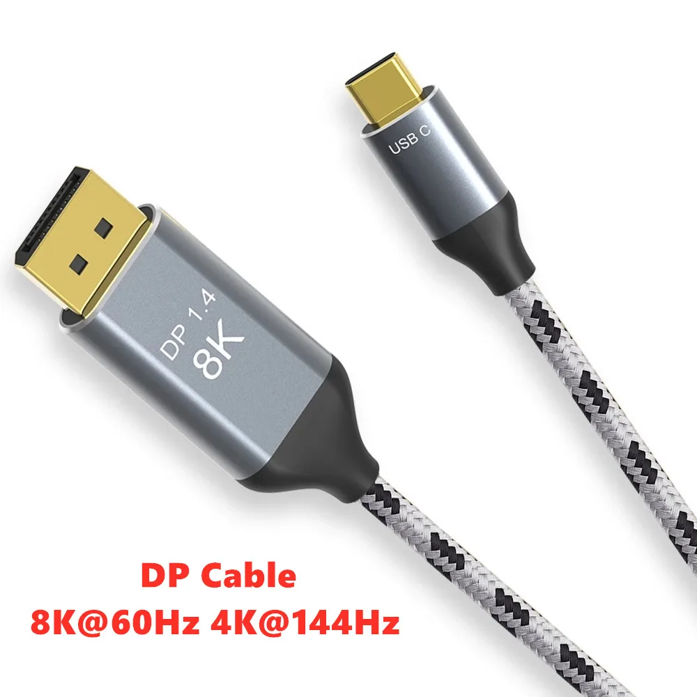 Прочный конвертер Thunderbolt 3 с USB C на DisplayPort 8K UHD DP1.4 кабель в полоску 1 м 2 поддержка