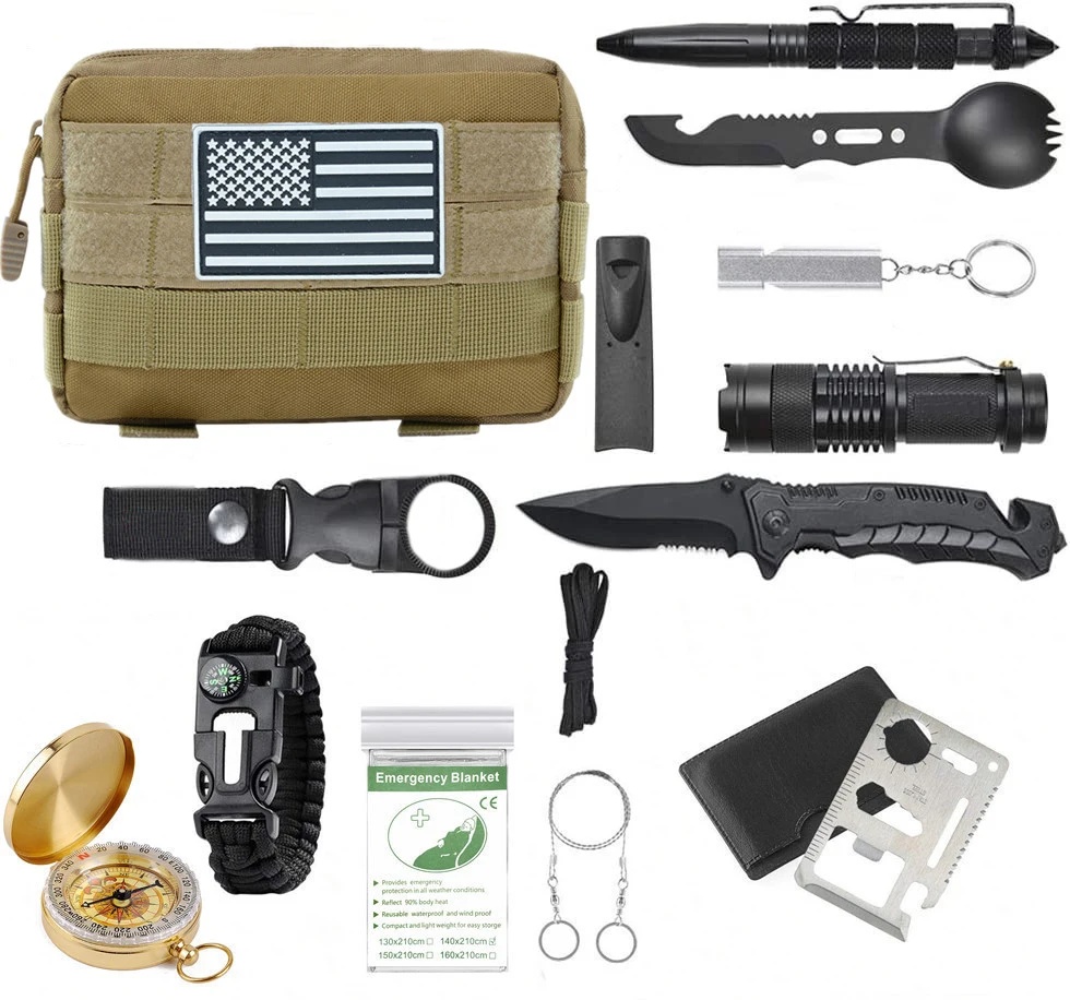 

Emergency Survival kit 14 in 1 Survival Gear Compact Tactical Survival Tool for Cars Camping Hiking Hunting Fishing Gift for Men