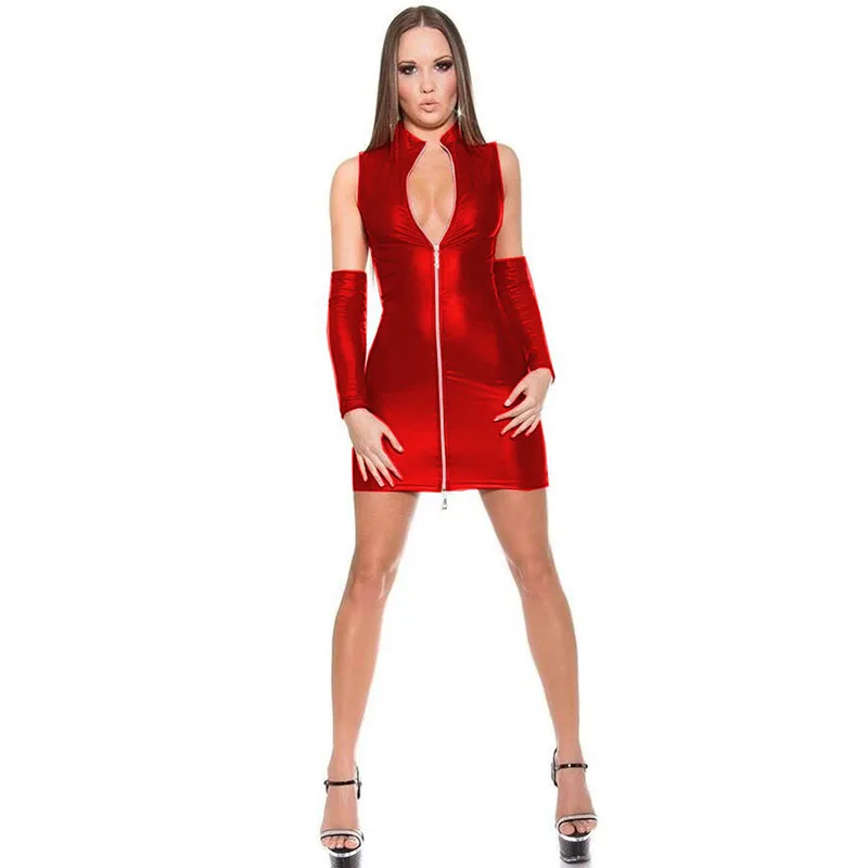Женское облегающее мини-платье без рукавов с молнией спереди | Женская одежда