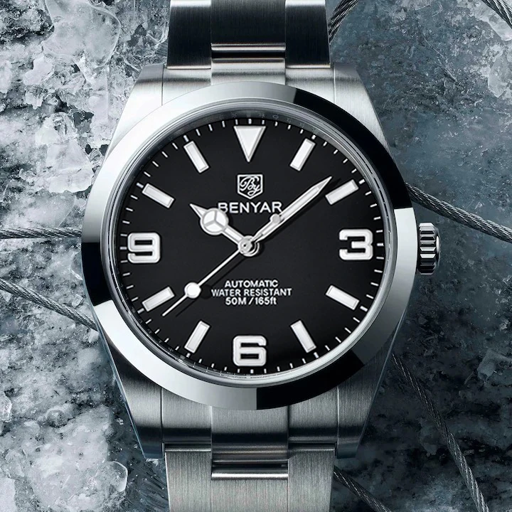 BENYAR Top Brand Original New Men's Automatic Mechanical Watch Stainless Steel Luxury Watch 50m Waterproof Relogio Masculino