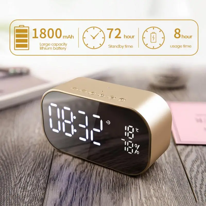 S2 Bluetooth Speaker Wireless Mini Alarm Clock FM Radio Bass LED Display Mirror | Дом и сад