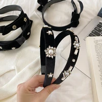 2021 new retro rhinestone velvet headband snowflake black hair bow knotted hair band for women autumn winter hairbands headwear