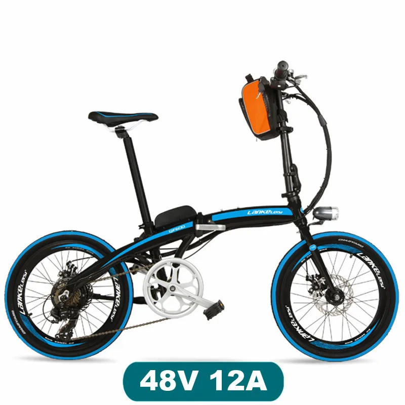 Black Blue 48V12A QF600 7 Скорость, быстро складывающаяся, 2", 36/48 V, 240 W, электрический велосипед, Алюминий оправа из сплава, супер светильник, складной Педальный, дисковый тормоз - Цвет: Black Blue 48V12A
