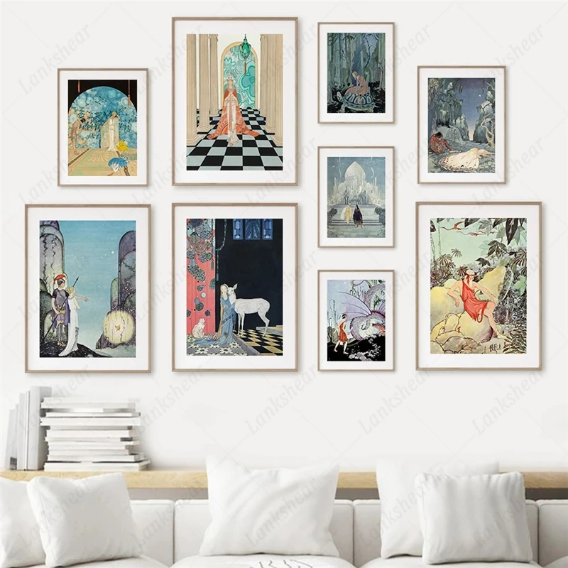 

Virginia Fairy Tales Princess Knight Art Canvas Painting Nordic Posters and Prints Wall Pictures for Living Room Vintage Decor
