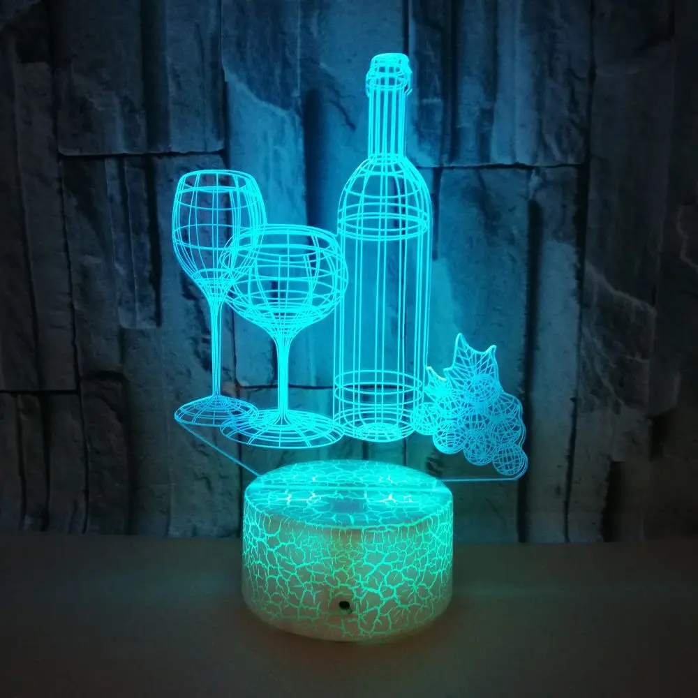 

Wine Cup Bottle Night Light Touch Switch Table Desk 3D Optical Illusion Lamp USB Powered 7 Color Changing Home Bar Decoration