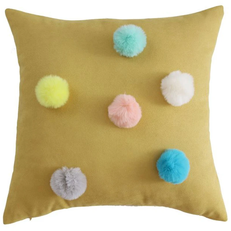 

Fashion Hairball Decor Cushion Cover Solid Color Velvet Lumbar Pillow Case for living Room Sofa Throw Pillowcase 45x45cm/30x50cm