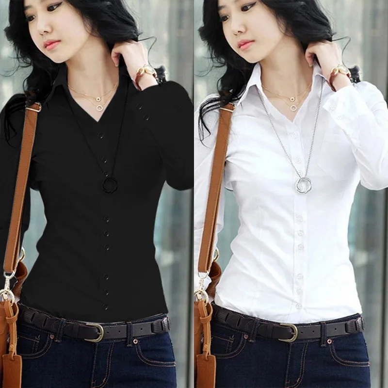 

Spring 2020 Casual Blouses Career White Shirt Female Long-sleeved Slim Shirt Formal Blouse Overalls Office OL Blouse