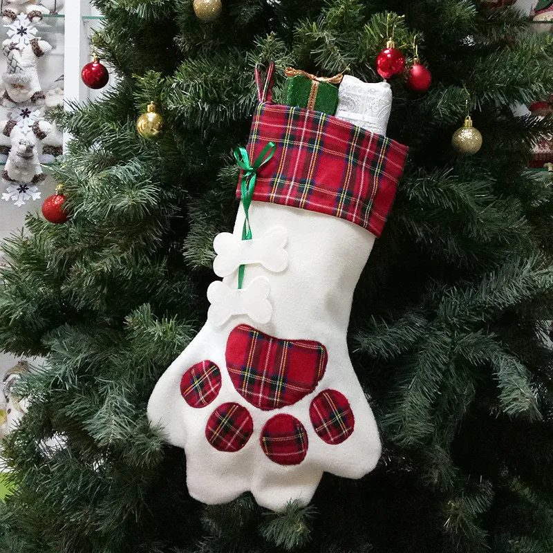 Xmas Tree Ornament Socks Decoration Party Holiday Merry Christmas Dog Paw Pattern Decor Gift Pendant New Year Gif 2pcs L*5 | Дом и сад