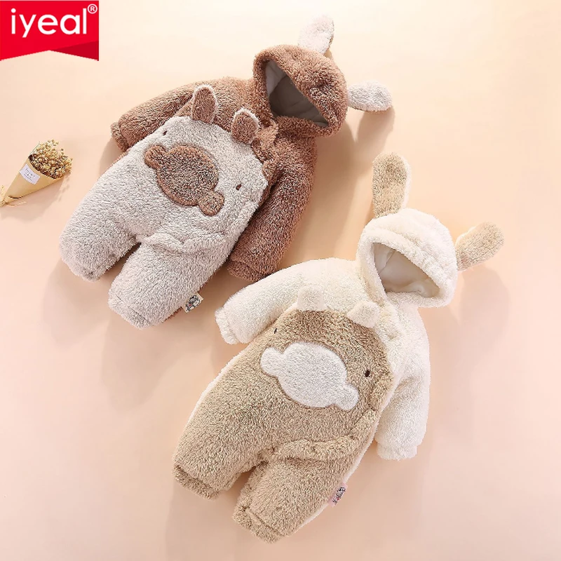 Детский комбинезон IYEAL с мультяшным рисунком Одежда для новорожденных капюшоном