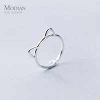 modian classic lovely tiny cat face open adjustable finger ring for women fashion sterling silver 925 animal ring fine jewelry