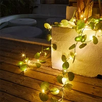 battery operated 210m led artificial eucalyptus green leaf ivy vine string lights holiday garland light for wedding decor