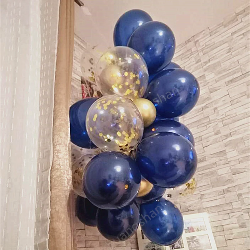 100 шт./лот Темно-Синий Золотой металлический воздушный шар набор для свадьбы дня