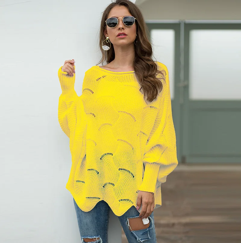 Женский свободный трикотажный свитер повседневный вязаный пуловер с круглым