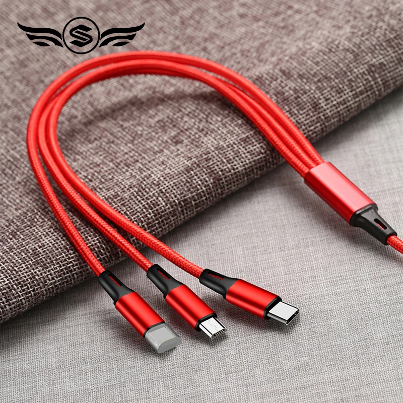 Быстрая зарядка 3 в 1 8Pin usb type C Micro USB кабель для iPhone 8X7 6 6S Plus samsung Nokia USB кабели Нейлоновый Шнур Универсальный