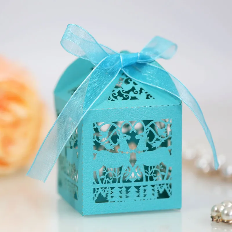 50 шт. рождественские упаковочные коробки для конфет бумажные с полым лосем