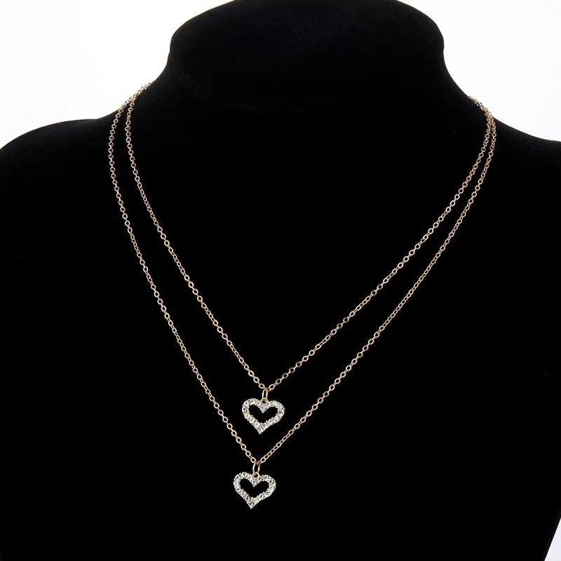 

Romantic Chic Big Small Heart-shaped Necklace Exquisite Crystal Pendant Gold Clavicle Chain Women's Wedding Jewelry