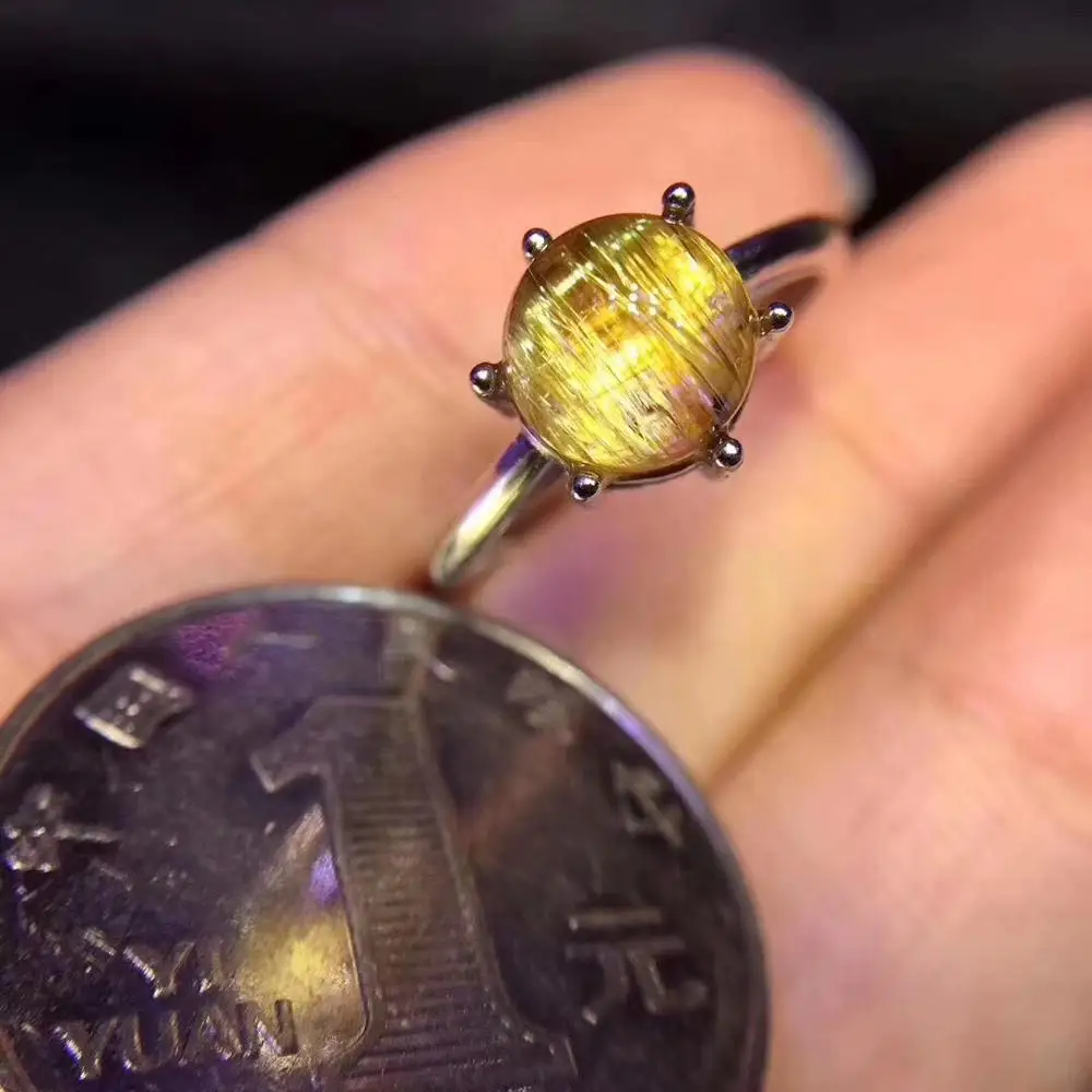 Кольцо из натурального золота с рутилированным кварцем регулируемое кольцо