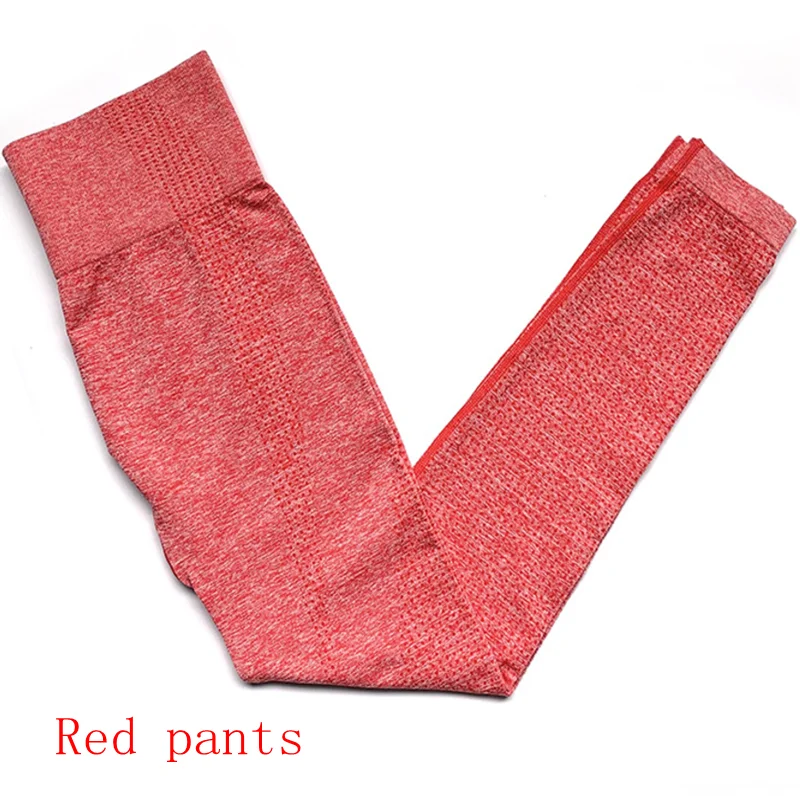 Red leggings Женский бесшовный комплект для йоги, спортивные костюмы для фитнеса, одежда для спортзала, рубашки для йоги с длинным рукавом, леггинсы с высокой талией для бега, одежда для тренировок - Цвет: Red leggings