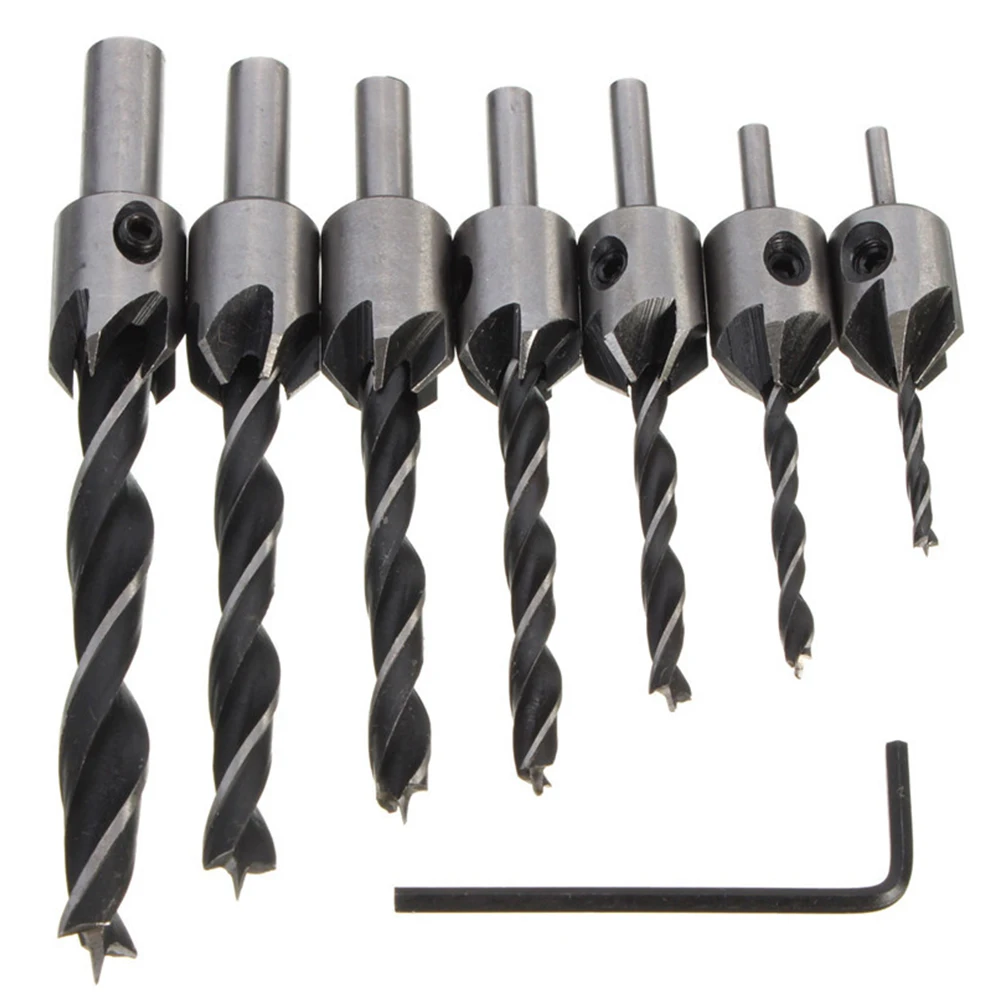 

7pcs 3-10mm Countersink Set Driver Drill Bit Wood Tap Reamer Screw Woodworking