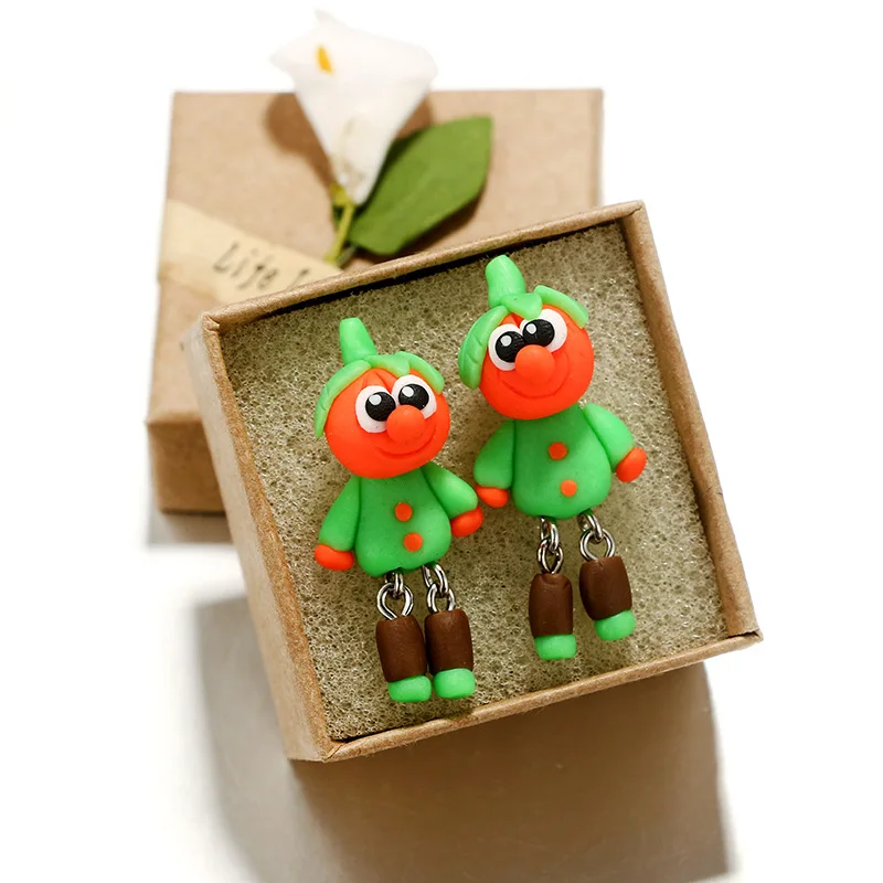 Зеленая одежда на Хэллоуин красное лицо тыква клоун мягкие керамические серьги