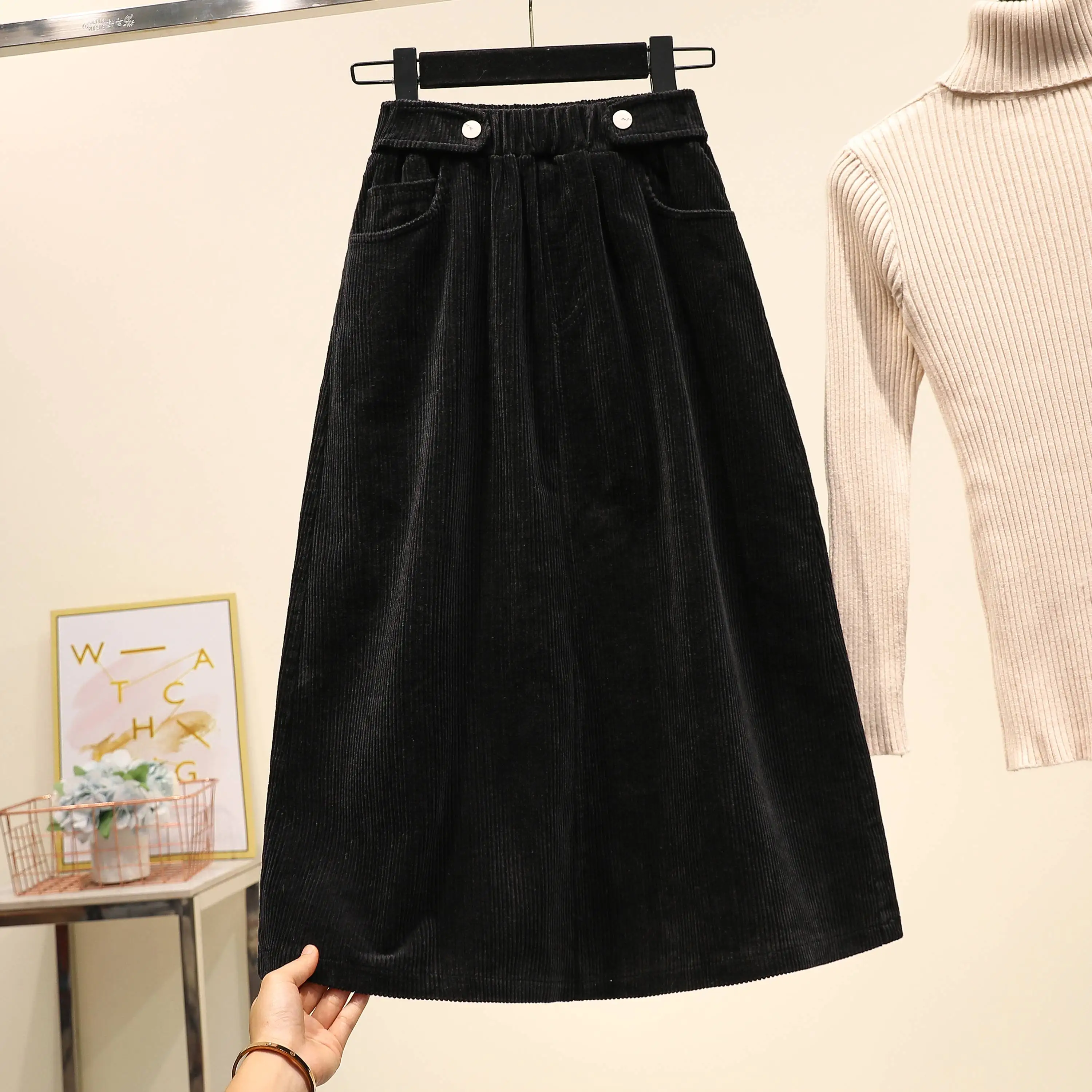 Юбка-миди Женская Вельветовая с высокой талией Осень-зима | одежда