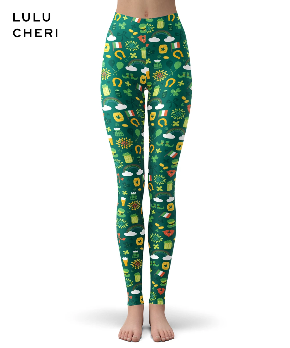 Green leggings Новинка, леггинсы с принтом в День Святого Патрика, женские ирландские зеленые штаны с четырехлистным клевером, вечерние Эластичные Обтягивающие леггинсы для фитнеса - Цвет: Green leggings
