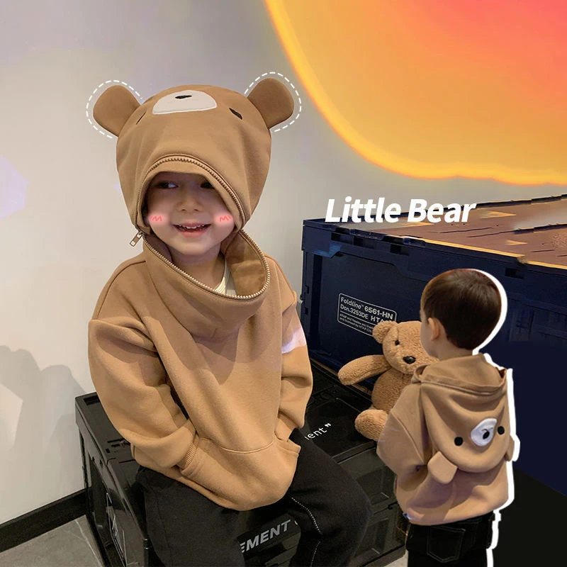 

2022 New Year Baby Clothes Boys Girls Winter Warm Long Sleeve T Shirt Cute Hooded Funny Fashion Cartoon Anime Bear Pullovers Top