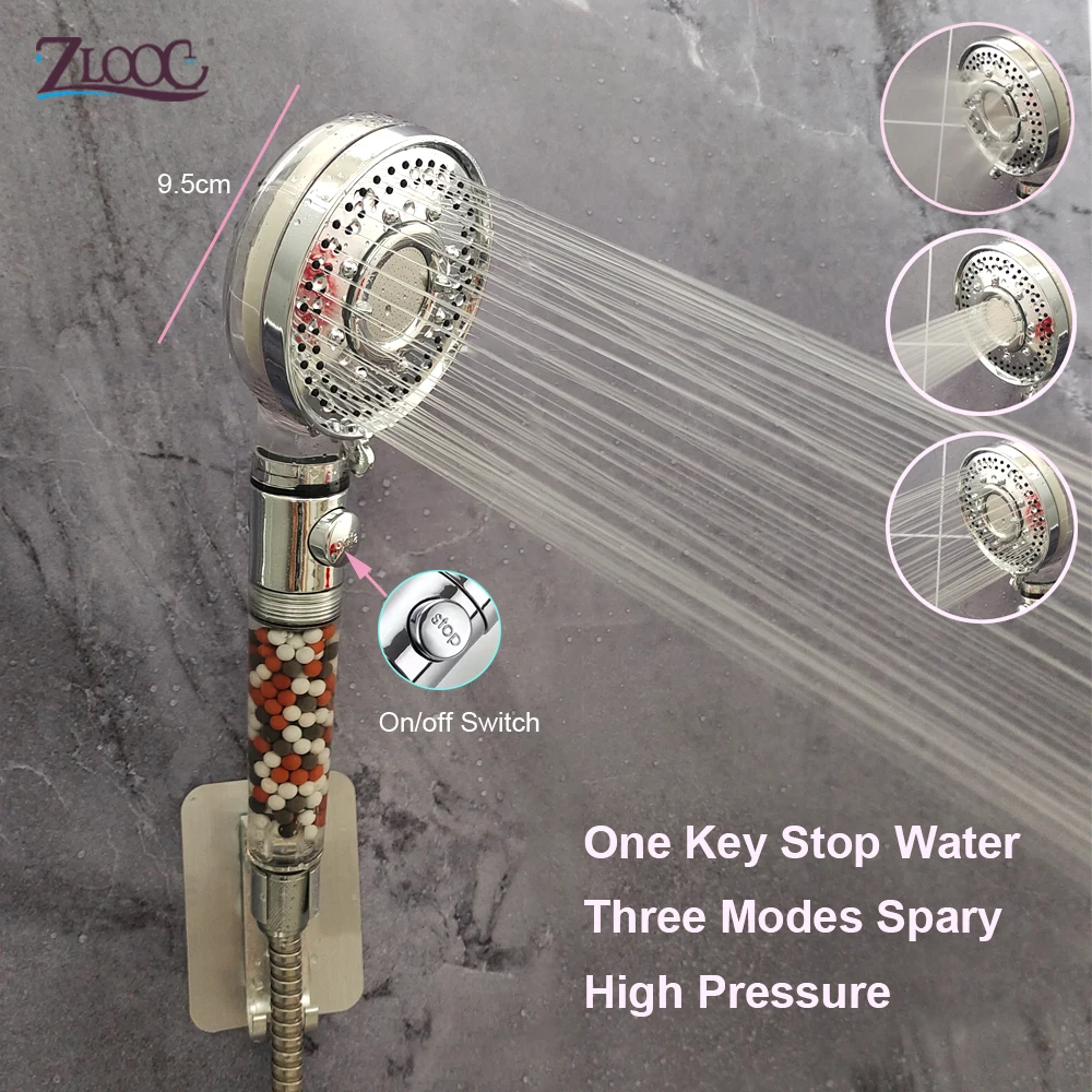 

Zloog 3 Modes Adjustable Bathroom Spa Shower Rainfall Jetting Mist Spray Saving Water Anion Mineral Stones Filter Shower Head