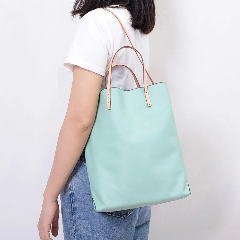 

Tote Bag Women's Vintage Simple Handbag One-Shoulder Leisure Large Capacity Handbag Female Genuine Leather Open Shoulder Bag