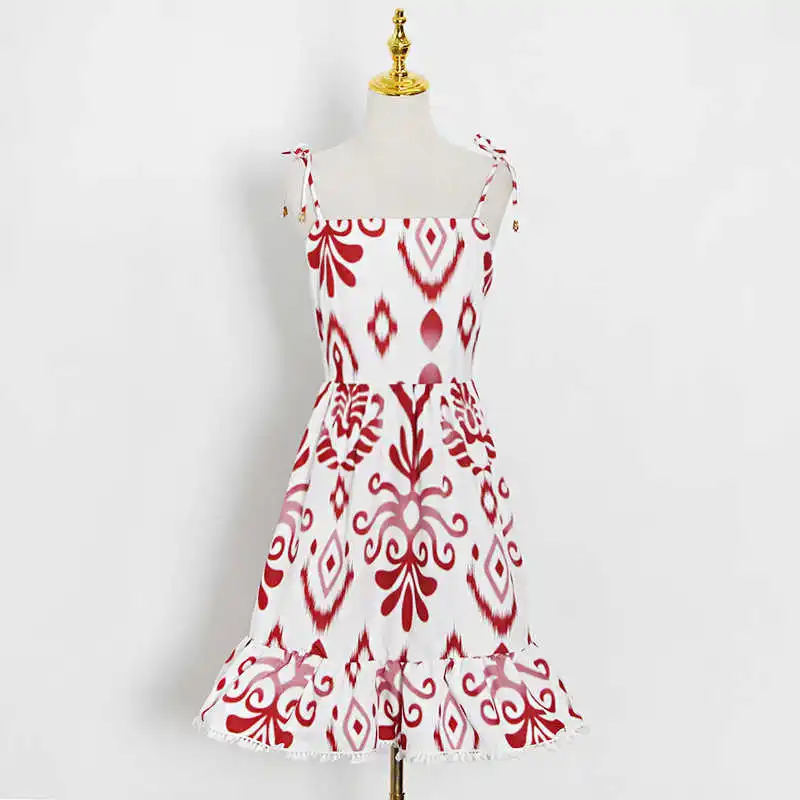 

Early spring 2021 new palace style printing short style high waist slim suspender dress women's