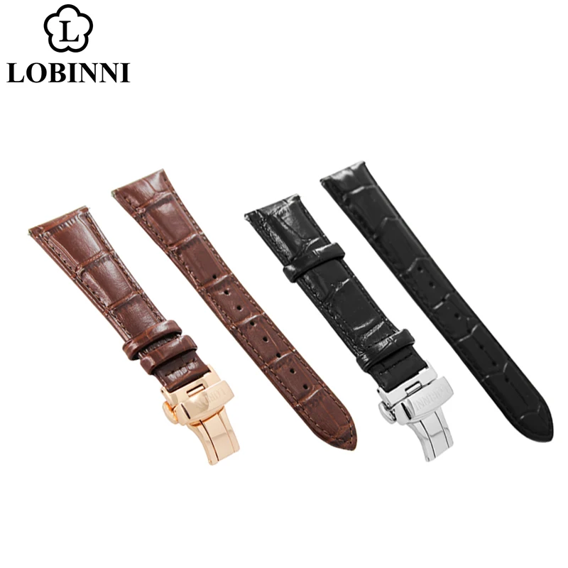 

LOBINNI watch band watchband strap Push Button Hidden Clasp Butterfly buckle 22mm 21mm 20mm black borwn with watch Removal tool