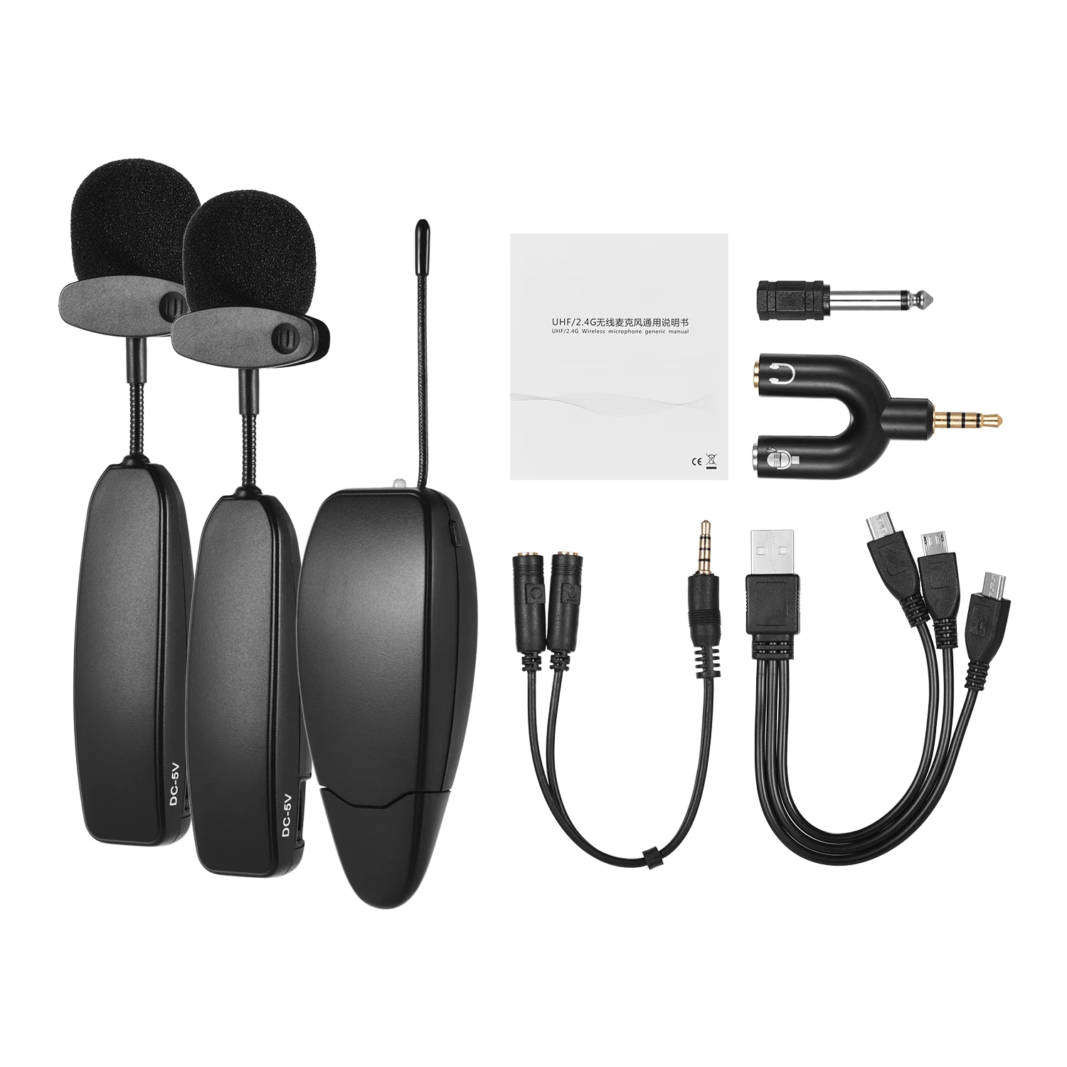 Quality Wireless UHF Microphone System 2 Transmitter and 1 Receiver Lapel Mics for Smartphone Computer Speakers Voice Amplifier | Спорт и