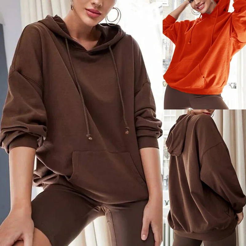

2021 Hoodie Sweatshirts Autumn Winter Female Loose Drop-shoulder Sleeve Brown Casual Hoodies Women Coat Sportwear Pullover