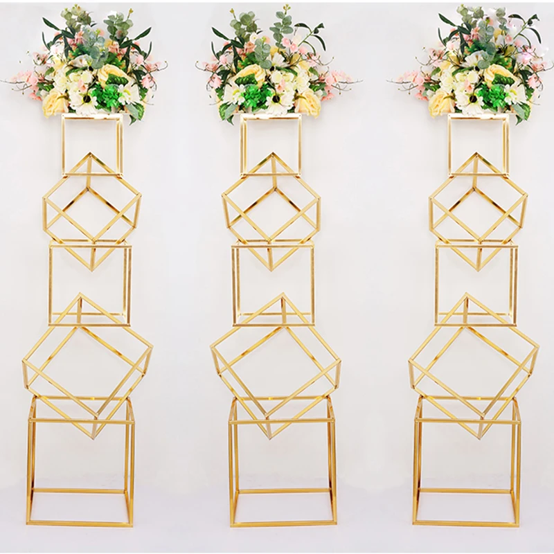 Квадратная Металлическая Свадебная подставка с блестящим золотым покрытием