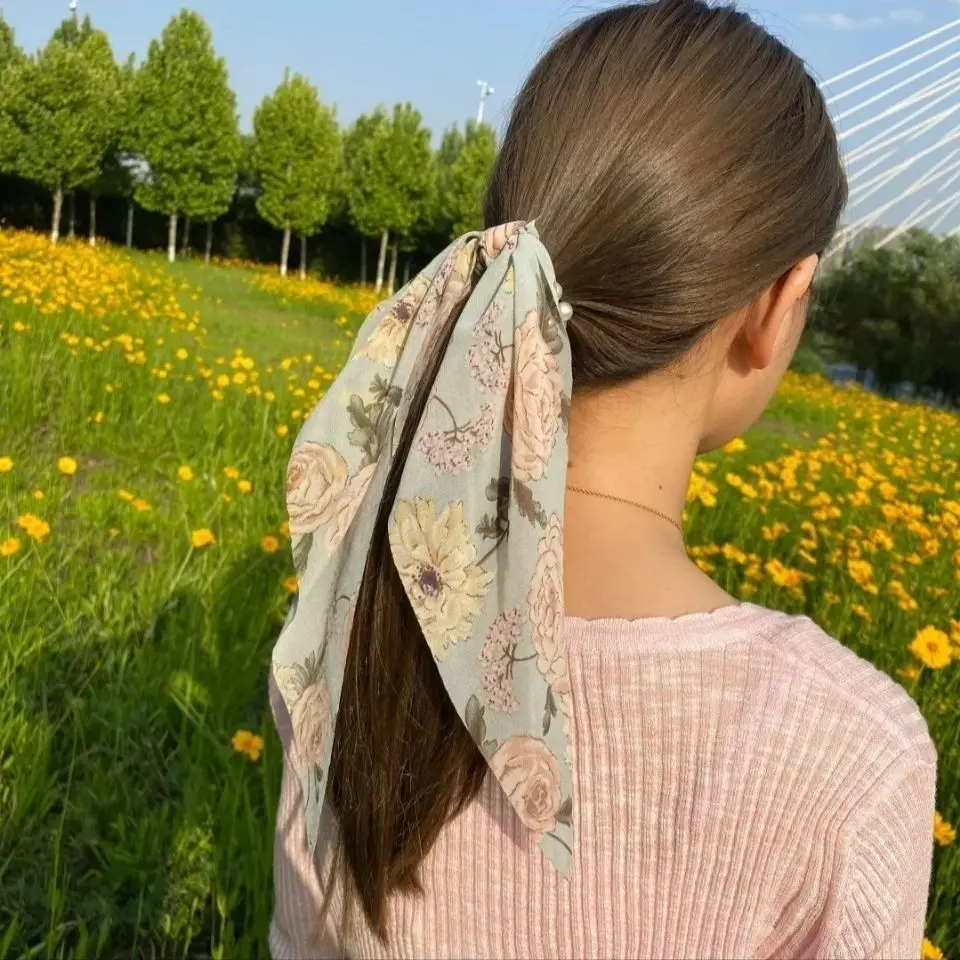 

French pearl big flower ribbon hair rope women wild fashion temperament fairy head rope hair accessories women