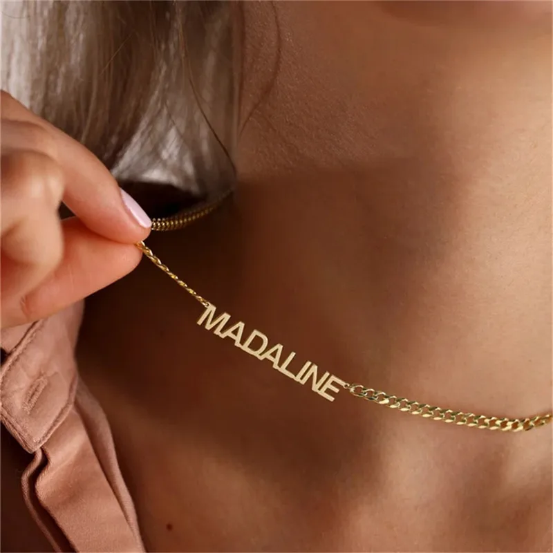 

Personalized Custom Name Necklace Stainless Steel Cuban Chain Necklace Fashion Jewelry for Women Valentine’s Day Gift