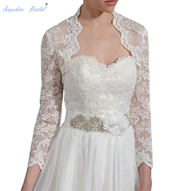 Женское кружевное болеро с сапфиром и длинным рукавом свадебное открытой