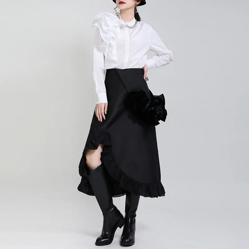 

SuperAen 2021 New Design Irregular Stitching Three-dimensional Decorative Lace Detachable Wearing Ruffles A-LINE Skirt