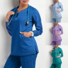 Однотонные топы для кормления, зимние женские медицинские скрабы с длинным рукавом и V-образным вырезом, скрабы, Униформа, туника для косметологического спа клинического ухода за здоровьем