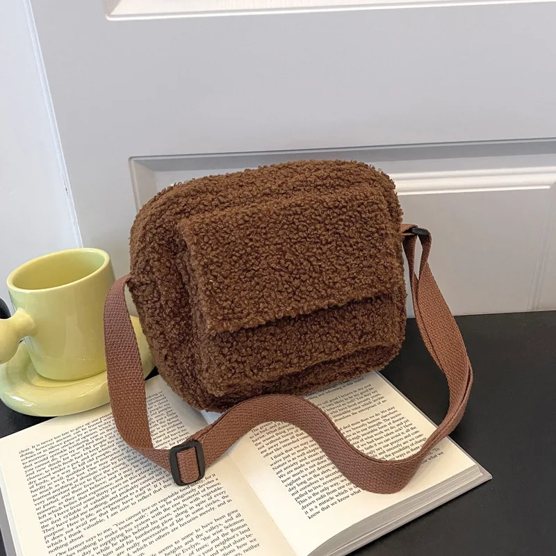

Plush Shoulder Bags for Women Simple Fashion Capacity Shopping Bag Soft Canvas Tote Ladies Cute Handbags Small Phone Purse