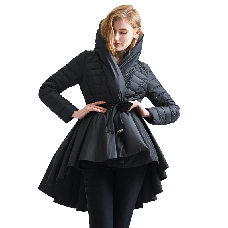 Парка на белом утином пуху с поясом асимметричная wj1002|winter brand|winter downwinter fashion |